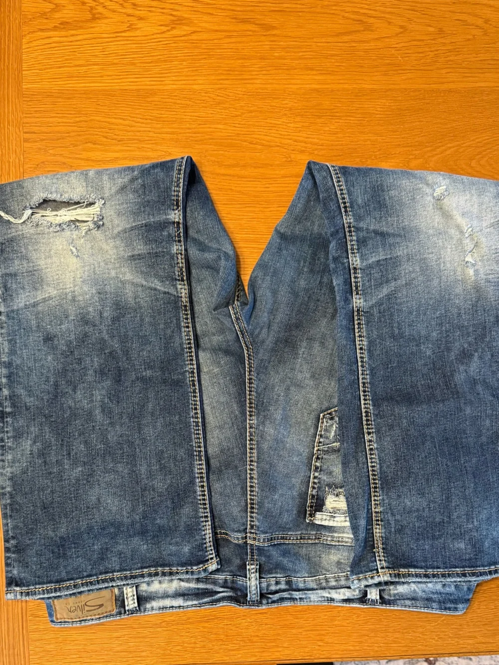 Silver Jeans Women's Distressed Blue Straight Jeans